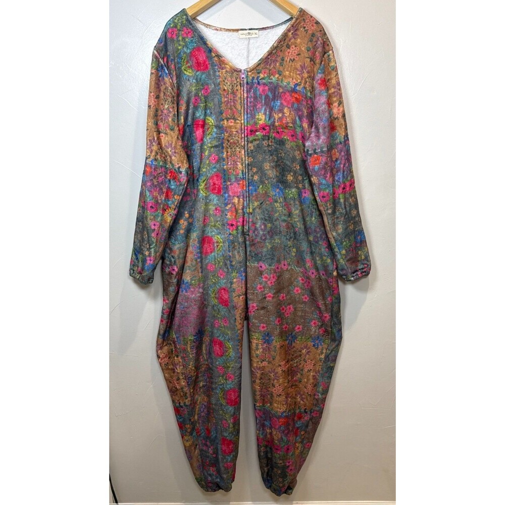 Natural Life Pajama Floral Fleece RomperOne Piece Size XL Boho Colorful Full Zip
